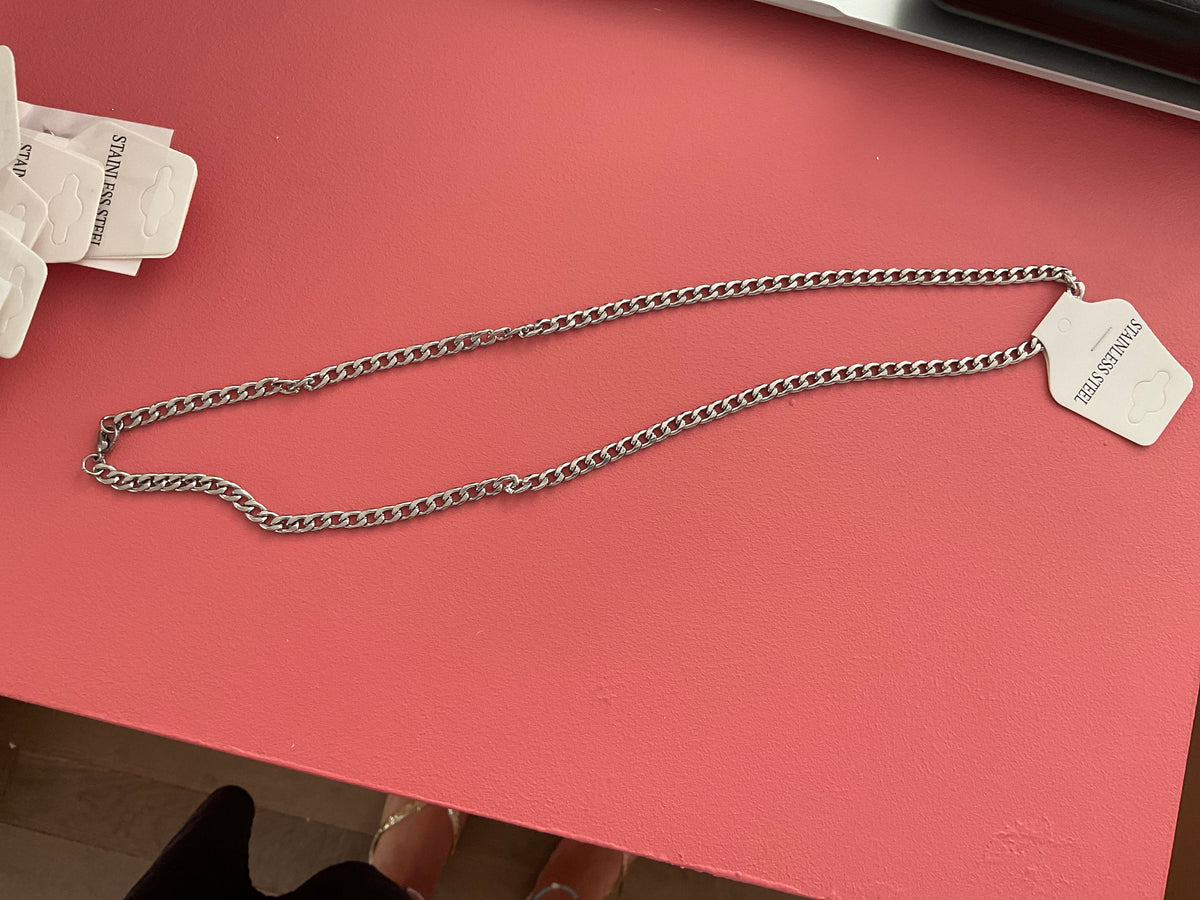 Collier homme long argent maille fine