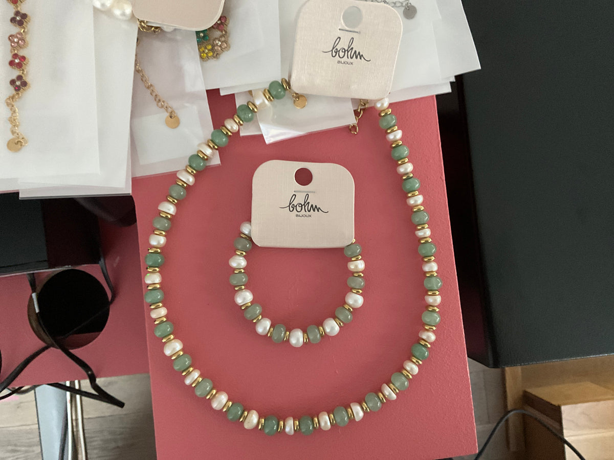 Parure perle verte