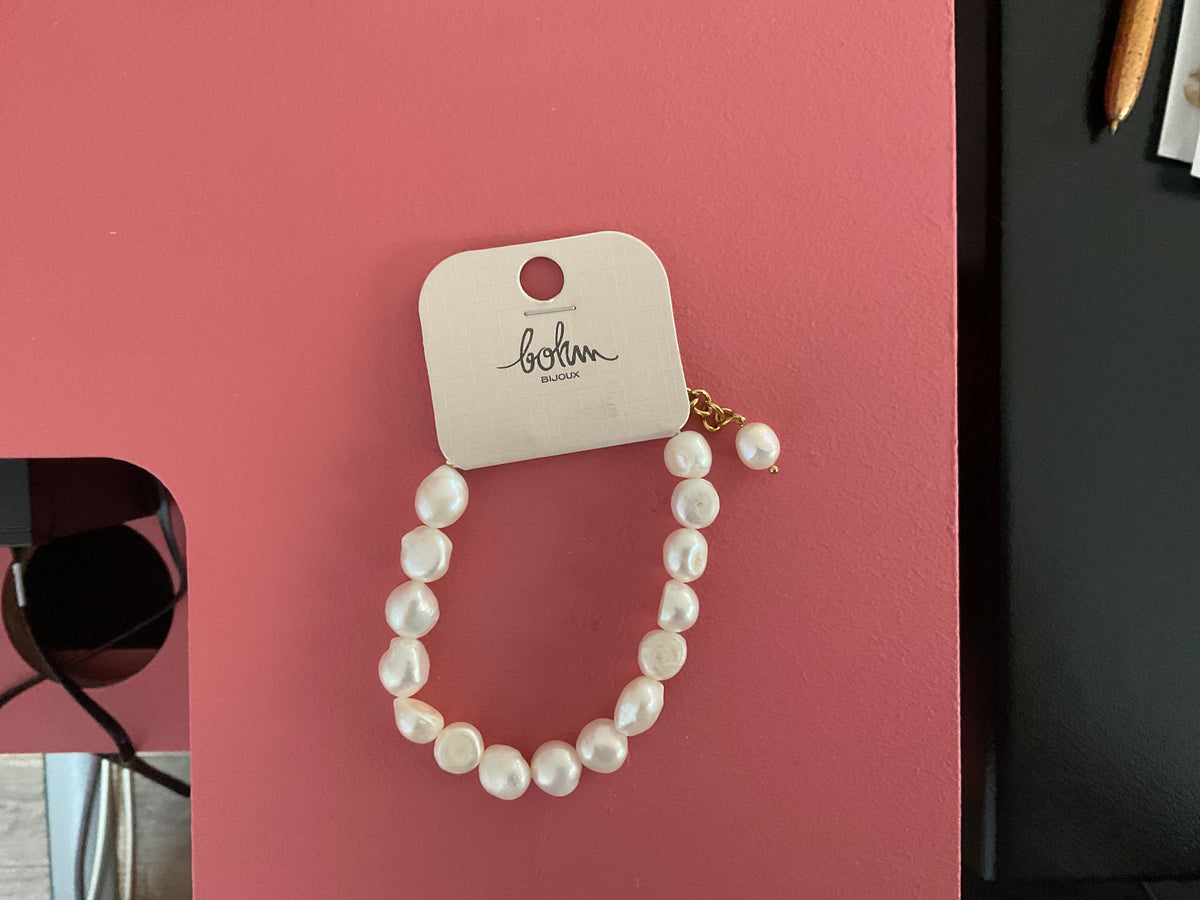 Bracelet grosse perle blanche (parure)