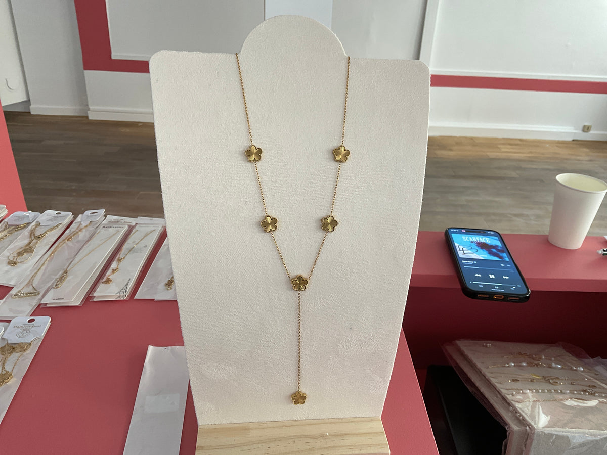 Collier Y doré trèfles